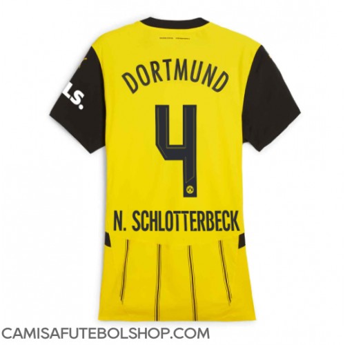 Camisa de time de futebol Borussia Dortmund Nico Schlotterbeck #4 Replicas 1º Equipamento Feminina 2024-25 Manga Curta